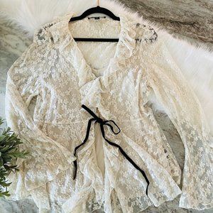 Boston Proper Lace Ruffle Blouse